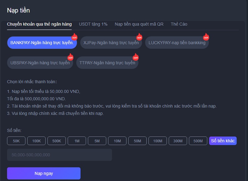 Nạp tiền LUCK8: 4 phương thức, quy trình đơn giản 1 Nạp tiền LUCK8 qua chuyển khoản ngân hàng đơn giản