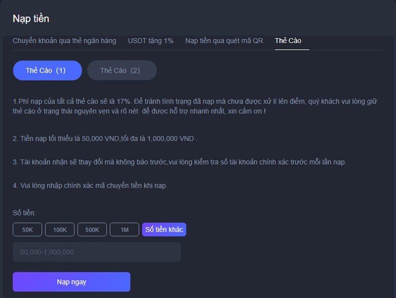 Nạp tiền LUCK8: 4 phương thức, quy trình đơn giản 4 Thực hiện giao dịch qua thẻ điện thoại đơn giản