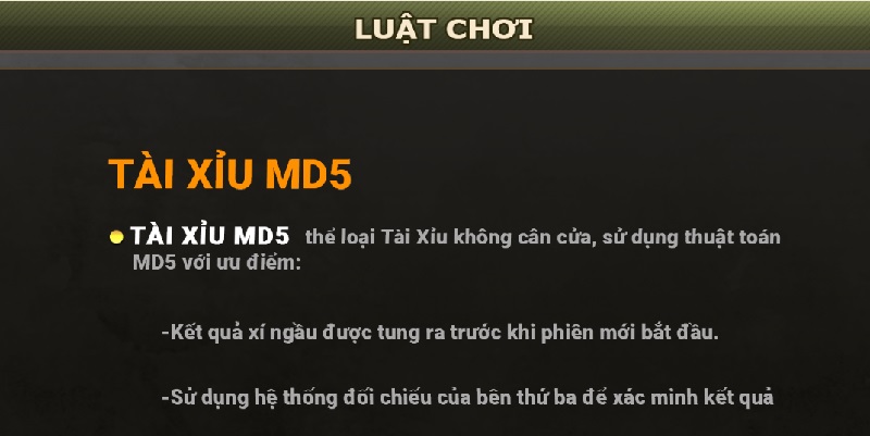 Tài Xỉu MD5 2 Luật chơi game đơn giản, được hướng dẫn chi tiết